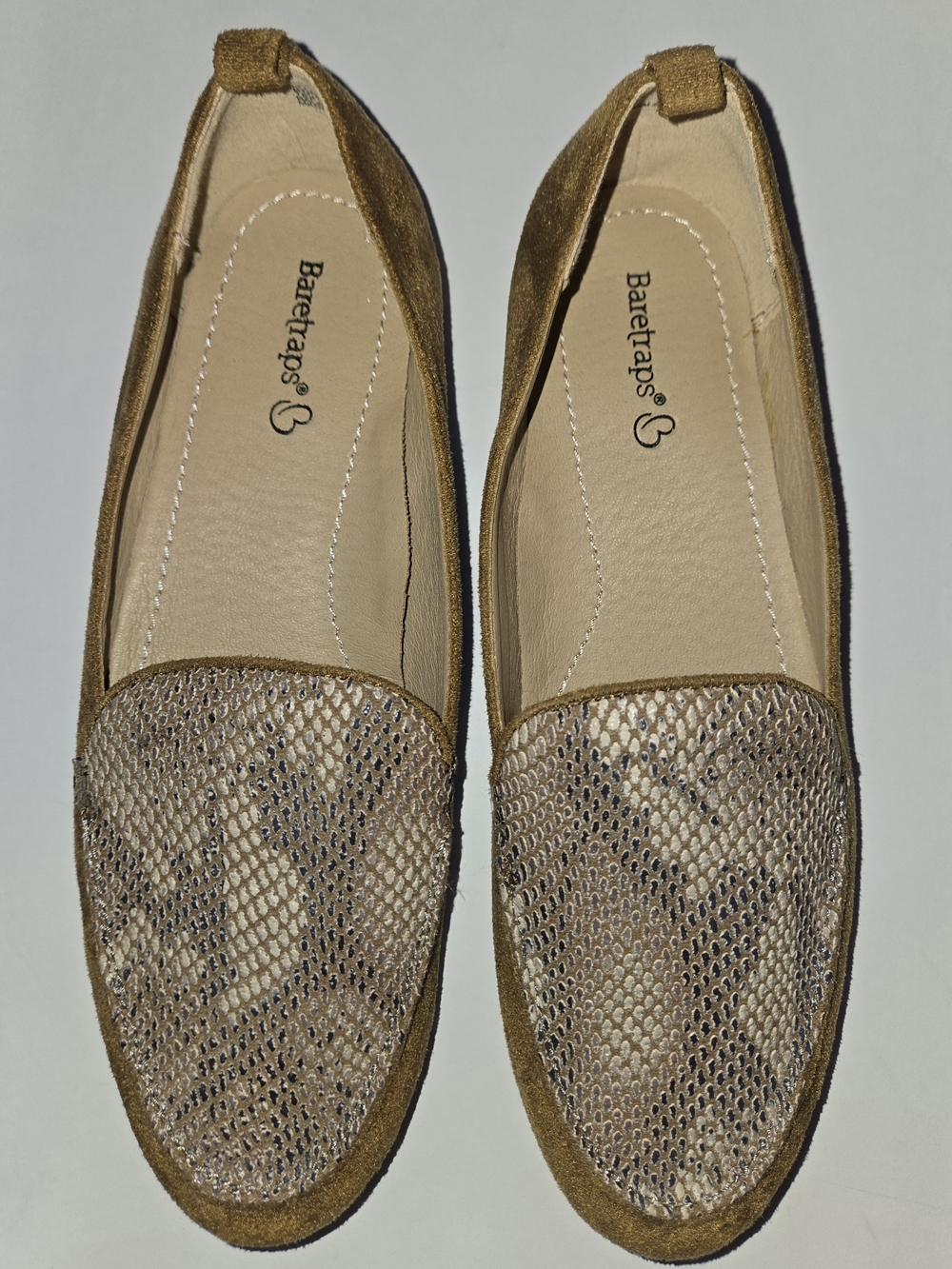 BareTraps Elliana Tan Brown Snake-Print Slip-On Loafers. EUC. 7.5